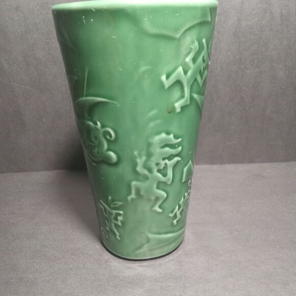 Starbucks Vintage Chaleur Embossed Green Ceramic Travel Mug Siren Mermaid - Picture 2 of 14